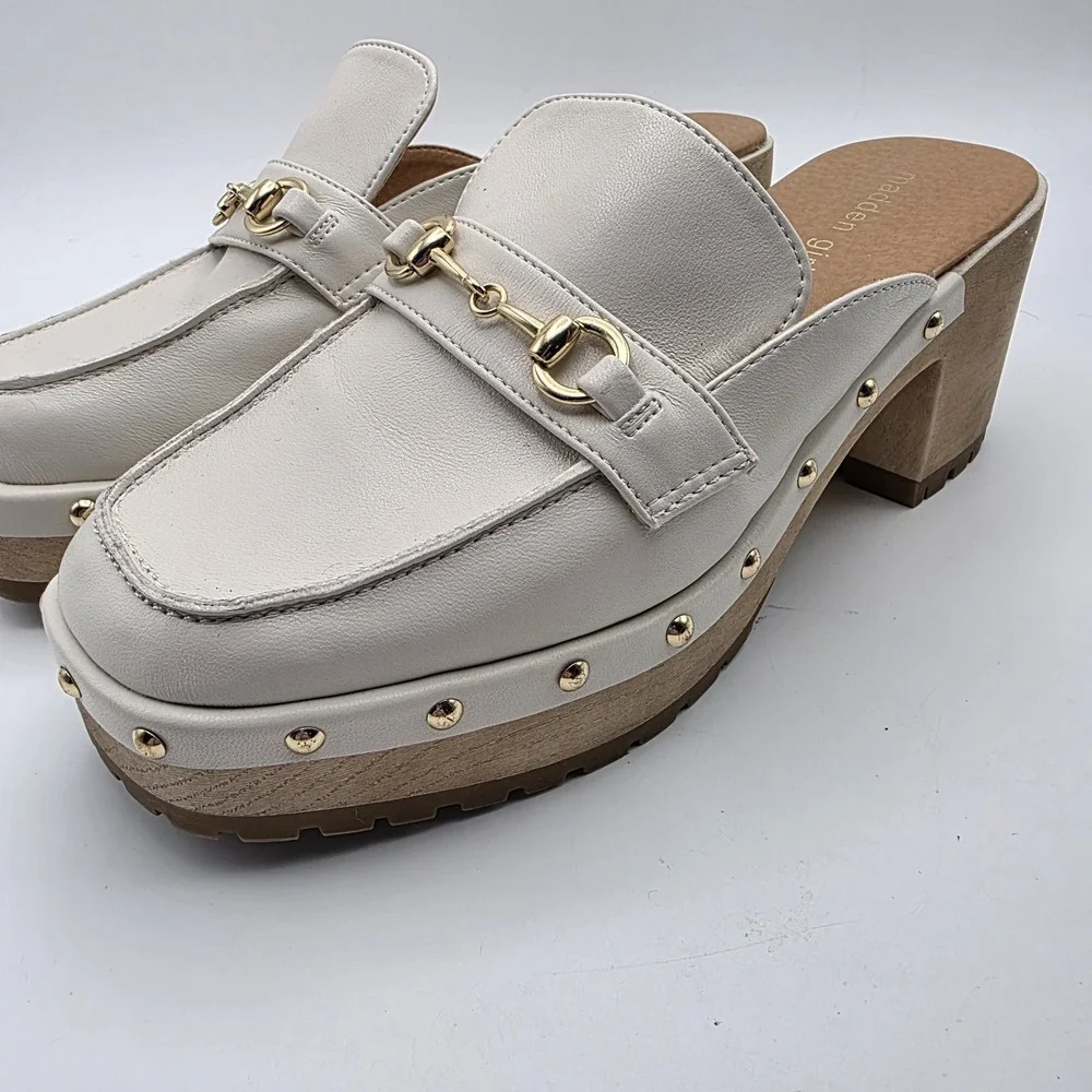 Madden Girl Clogs 9.5 Y2K Suzanne Platform  Mule Heels Ivory Bit Bridle Studded - Picture 6 of 13